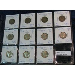 1103. Lot of (11) 1908-45 Philippines Silver 20 Centavos.