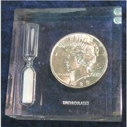 1114. Lucite Egg Timer with Genuine Uncirculated 1923