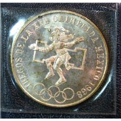1117. 1968 Mexico Olympics 25 Silver Pesos Commemorative.