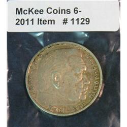 1129. 1935A Germany Silver 5 Reichs Mark. VF.