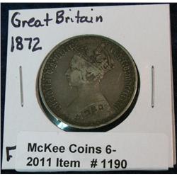 1190. 1872 Great Britain Silver Florin. VF 20.