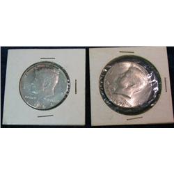 1287. 1964 D & 76 D Kennedy Half Dollars. Unc.