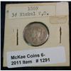 1291. 1869 U.S. Three Cent Nickel. VG.