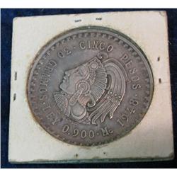 1339. 1948 Mexico Silver .900 fine Five Peso. 30 grams.