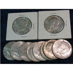 1342. (10) 1964 D 90% Silver Kennedy Half Dollars.