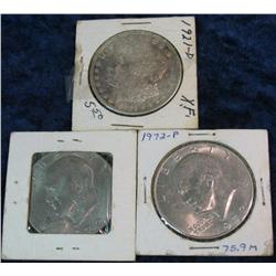 1346. 1972 P & D Eisenhower Dollars; & 1921 D Morgan