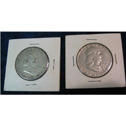 1347. 1951 P & 52 D Franklin Half Dollars. VF.