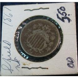 1349. 1867 U.S. Shield Nickel. G-4.
