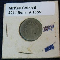 1355. 1866 Rays U.S. Shield Nickel. AG-3.