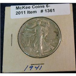 1361. 1941 P Walking Liberty Half Dollar. EF 45.