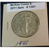 1361. 1941 P Walking Liberty Half Dollar. EF 45.