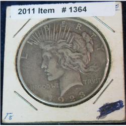 1364. 1923 D Peace Silver Dollar. VG-8.