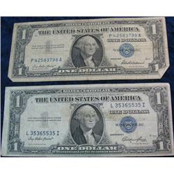 1459. 1935E & 1957 1-Dollar Silver Certificates. G-VG.