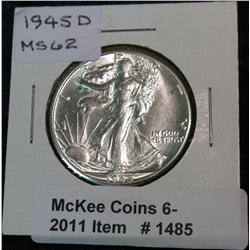1485. 1945D Walking Liberty half. BU.