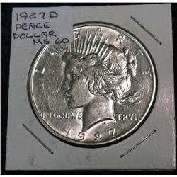 1488. 1927D Peace Dollar. Unc-60