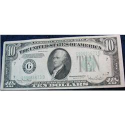 1497. Series 1934D $10.00 Federal Reserve Note. VF.