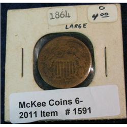 1591. 1864 U.S. Civil War Two Cent Piece. G-4.