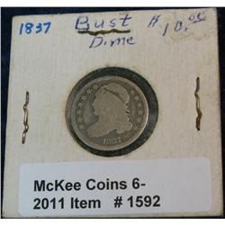 1592. 1837 Capped Bust Dime. G/AG.