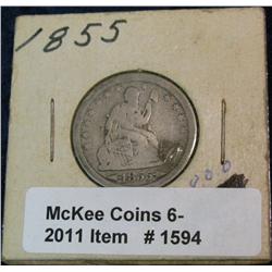 1594. 1855 P Seated Liberty Quarter. VG.