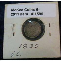 1595. 1835 Capped Bust Half Dime. F-12.