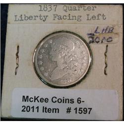 1597. 1837 Capped Bust Quarter. G-VG.
