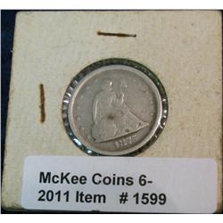 1599. 1875 S U.S. Twenty Cent Piece. VG-8.