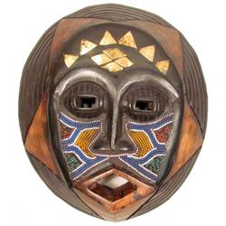 3656 - HAND CARVED AFRICAN TRIBAL MASK - 13  TALL