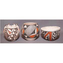 THREE ACOMA POTTERY JARS