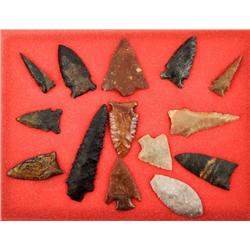 FRAME OF 14 PALEO & ARCHAIC FLORIDA ARROWHEADS