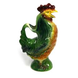 FRENCH MAJOLICA ST CLEMENT FIGURAL ROOSTER PITCHER