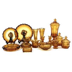 15 PIECES AMBER FOSTORIA COIN PATTERN GLASSWARE