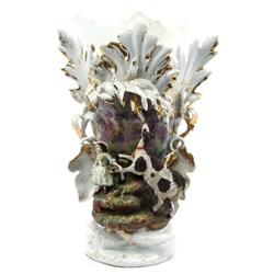 MEISSEN STYLE FIGURAL VASE WITH GOAT AND GIRL