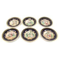 6 DRESDEN HAND PAINTED AND GILT CABINET PLATES