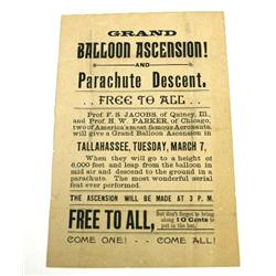 TALLAHASSEE GRAND BALLOON ASCENSION BROADSIDE