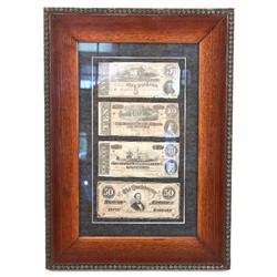 FRAMED 4 CONFRDERATE STATE NOTES IN ANTIQUE FRAME