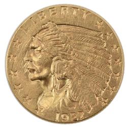 1927 GOLD $2.50 INDIAN QUARTER EAGLE COIN