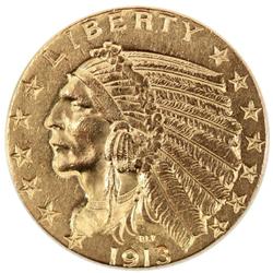 1913 GOLD INDIAN $5 HALF EAGLE COIN AU
