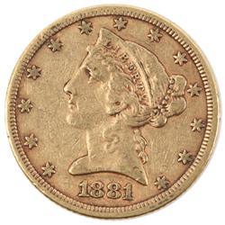 1881 GOLD HALF EAGLE $5.00 LIBERTY COIN