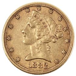 1882 GOLD $5.00 HALF EAGLE LIBERTY COIN