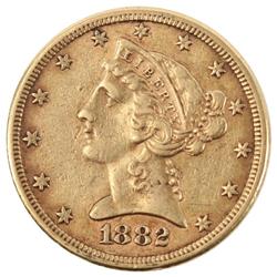 1882 GOLD HALF EAGLE LIBERTY $5.00 COIN