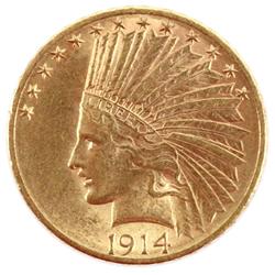 UNGRADED US 1914 D $10 GOLD INDIAN HEAD EAGLE COIN