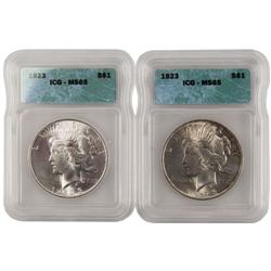 1923 PEACE DOLLAR GEM LOT OF 2 CERTIFIED MS65