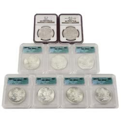 MORGAN DOLLAR UNC LOT OF 9 DIFFERENT CERTIFIED