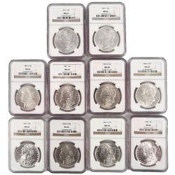 10 NGC MS62 MORGAN SILVER DOLLARS 1883 T0 1887