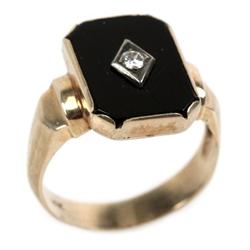 MENS 14K YELLOW GOLD DIAMOND & ONYX RING