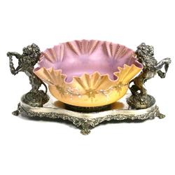 MERIDEN SILVERPLATE LION AND GLASS CENTERPIECE