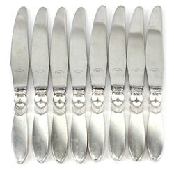 8 GEORG JENSEN CACTUS PATTERN DINNER KNIVES