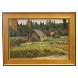 LEONID KRUL ORIGINAL OIL ON CANVAS PAINTING BARNS