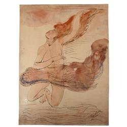 ORIGINAL WATERCOLOR OF A NUDE BY AUGUSTE RODIN