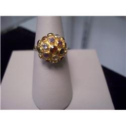 14K Gold Disco Ball Ring W/Mixed Gemstones- Sapphire, Ruby, Amethyst, Garnet